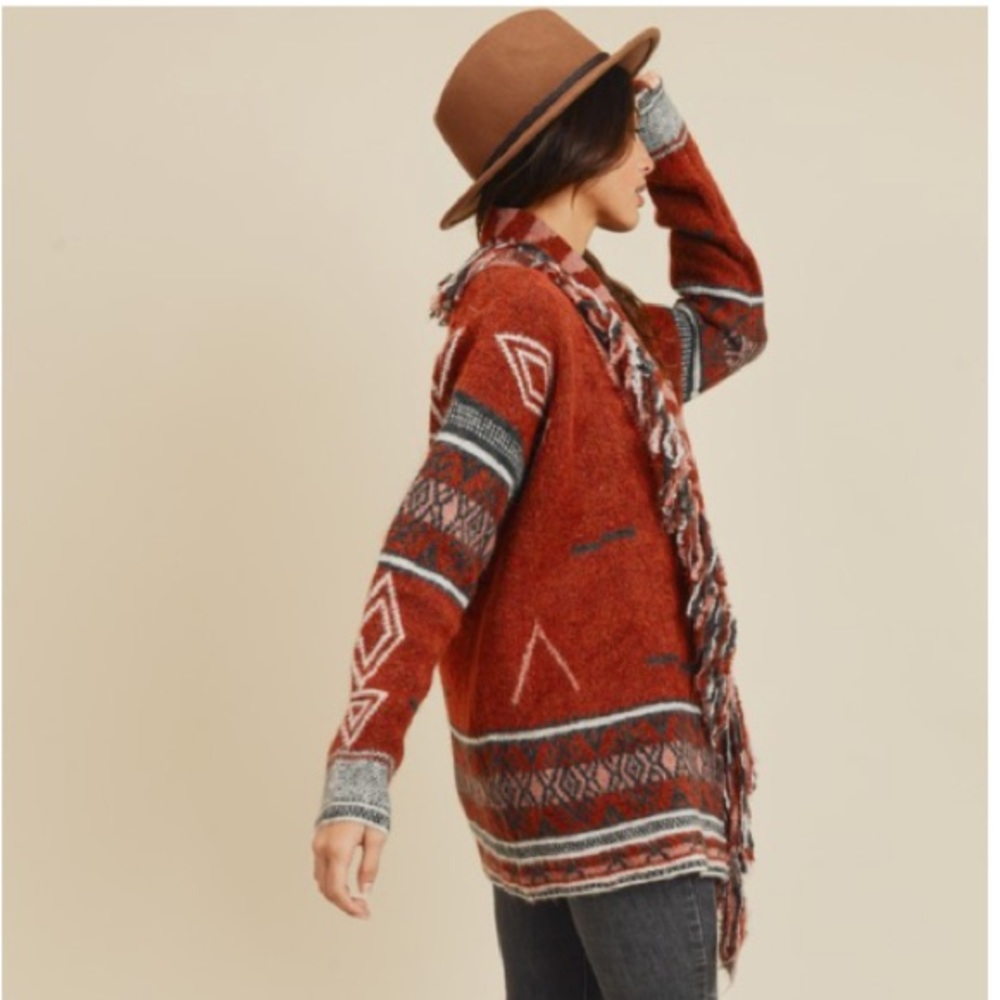 Boho Aztec Print Fringe Detail Cardigan - Picture 6 of 16